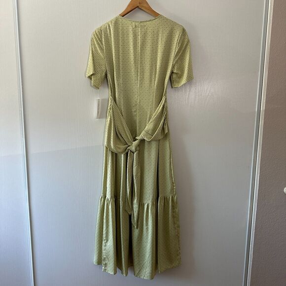 Love, Whit Citron Dot Midi Maxi Dress Womens Tie Waist‎ Green Whitney Port Sz M - Picture 11 of 13